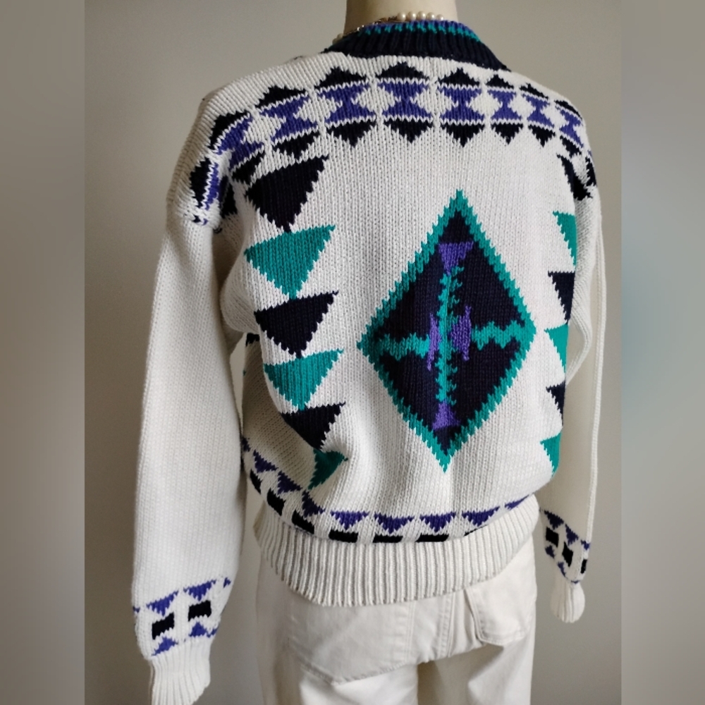 Extra Brand Vintage 80s Chunky Knit Southwestern Design Cropped Cardigan Medium - Picture 11 of 15